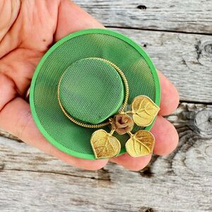 Vintage Jewelry Green Hat Brooch Green Hat Pin
